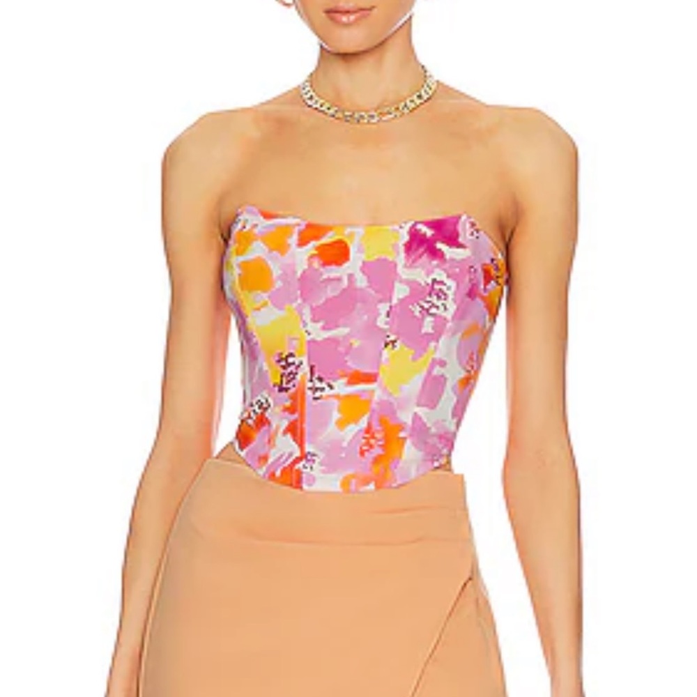 Vibrant Floral Strapless Corset Crop Top